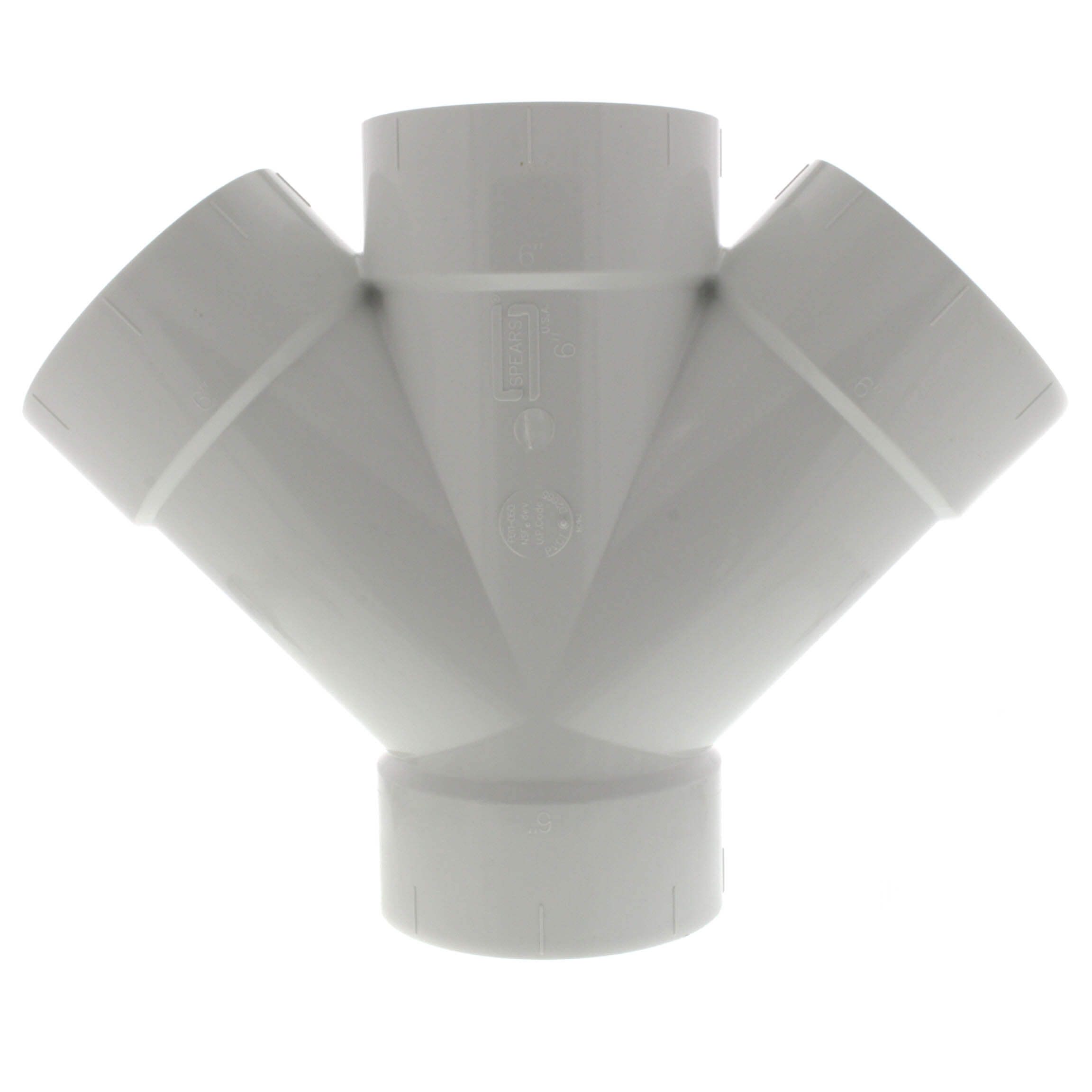 SPEARS VALVES P611-060 Drain Waste Vent Double Wye, Hub x Hub x Hub x Hub, 6 Size, PVC | BU8AYN