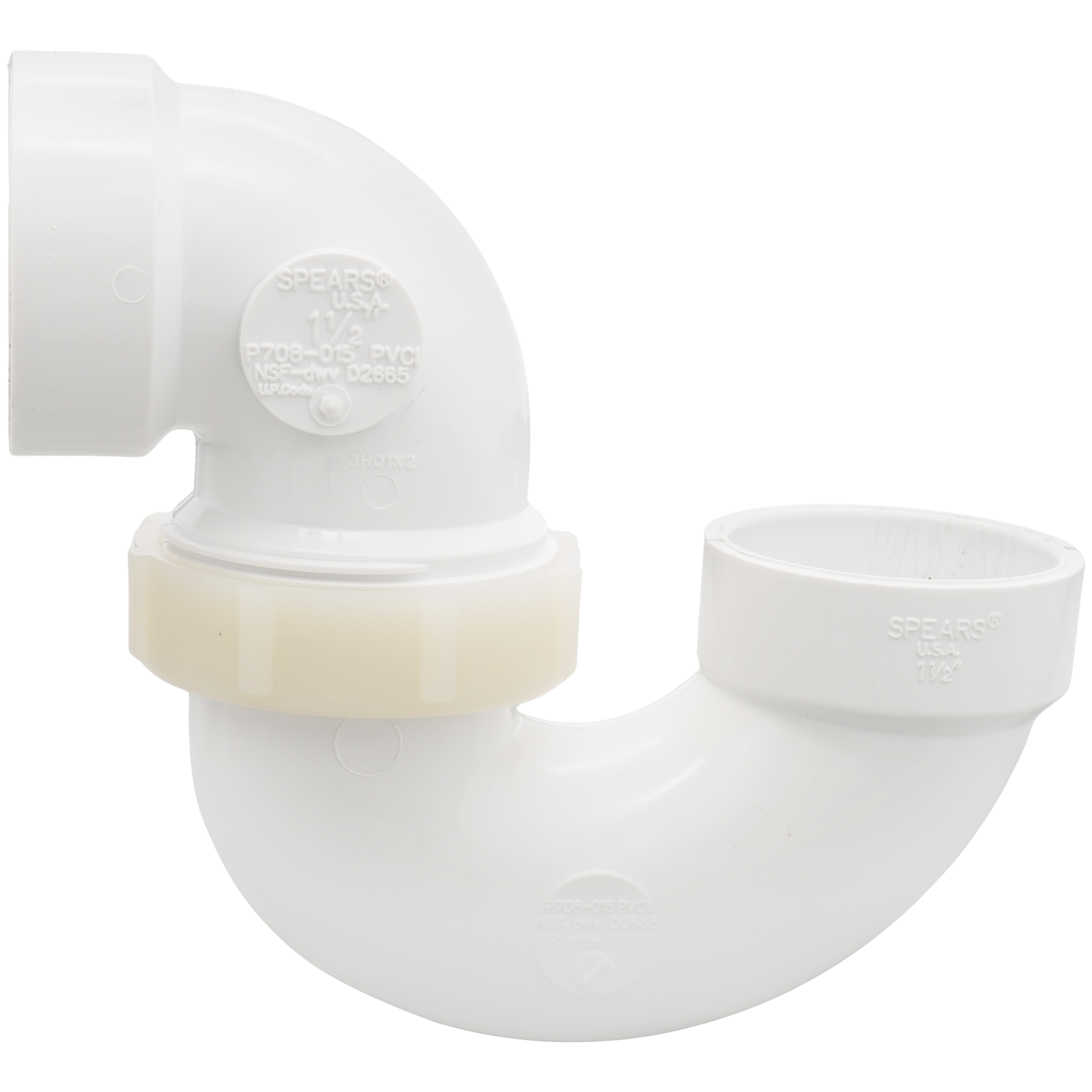 SPEARS VALVES P708P-015 Adjustable P-Trap, Plastic Nut, Hub x Hub, 1-1/2 Size, PVC | BU7JGK