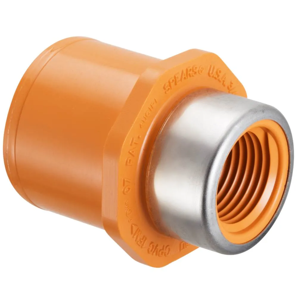 SPEARS VALVES R4235-101SR Female Adapter, SOCxsrfpt, With Positioning Ring, 3/4 x 1/2 Size, CPVC | BU8BPM