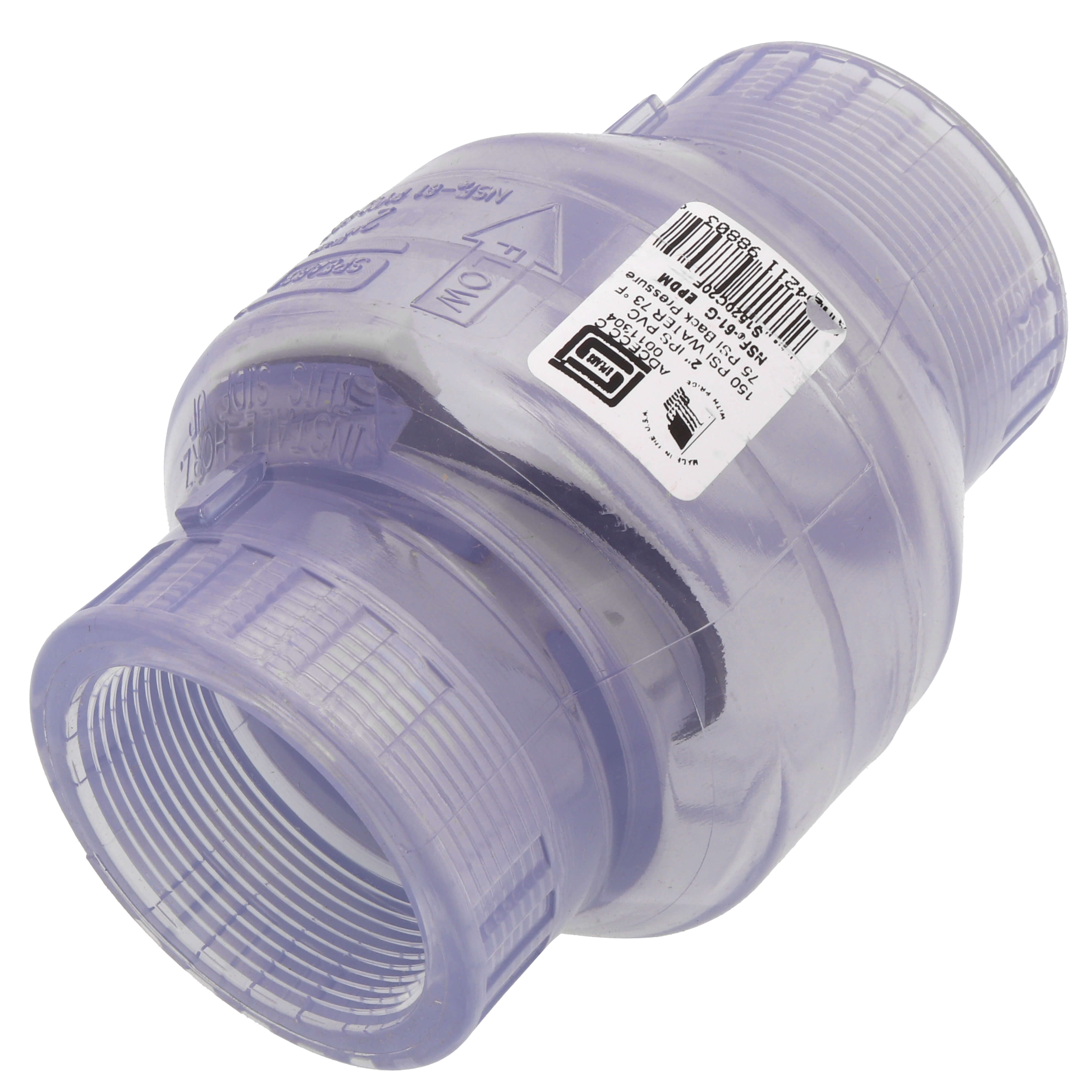 SPEARS VALVES S1520C20F Utility Swing Check Valve, Threaded, 2 Size, PVC, EPDM, Clear | CA9CVN