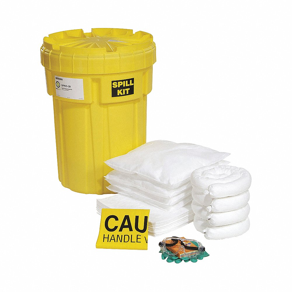 Spill Kit, Drum, Oil-Based Liquids, 23 Inch H