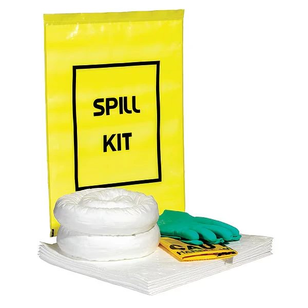 Spill Kit, 4 Inch H, 12 Inch W, 18 Inch L, Yellow, Bag
