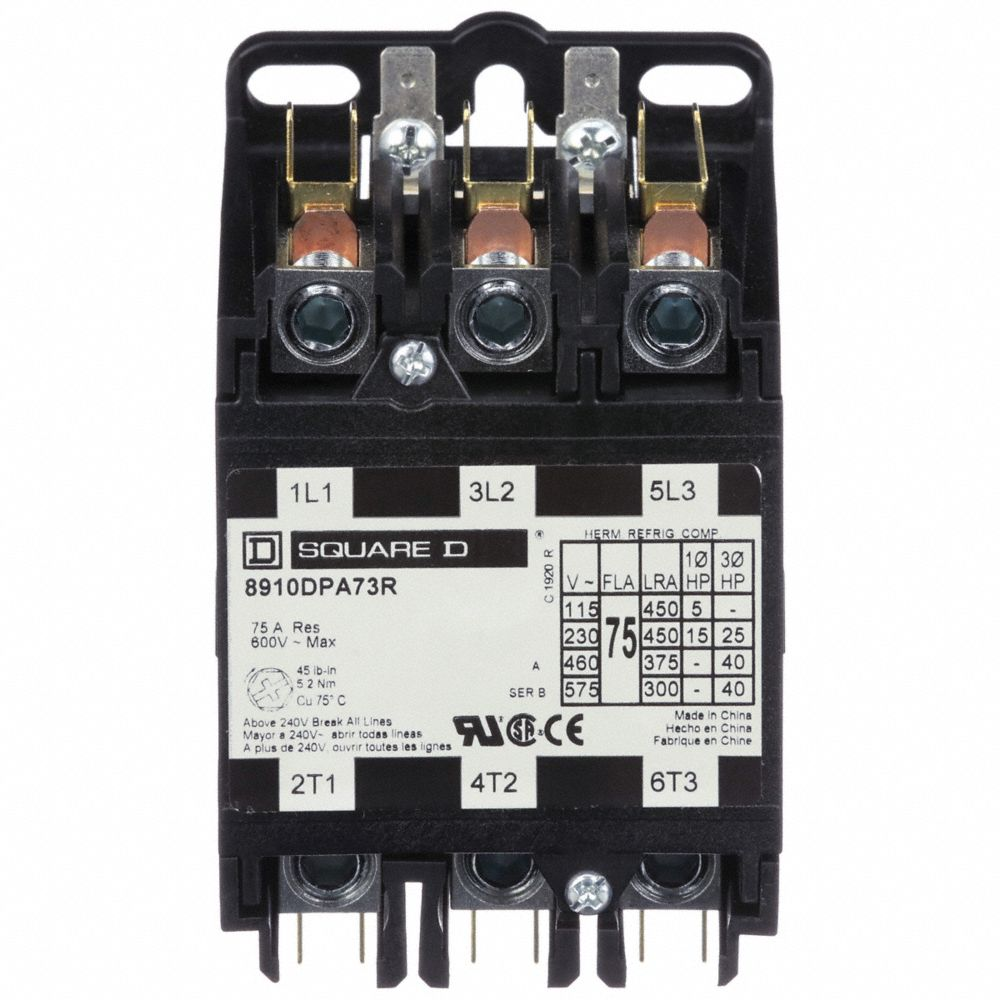 Definite Purpose Contactor, 3 Pole, 208-240V AC, 75 A, Non-Reversing