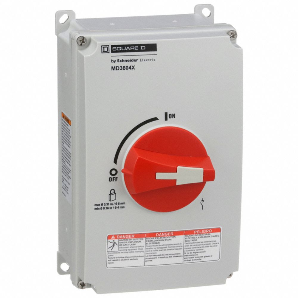 Enclosed Disconnect Switch, Non-Fusible, 60 A, Three Ph, 600V AC, Non-Metallic