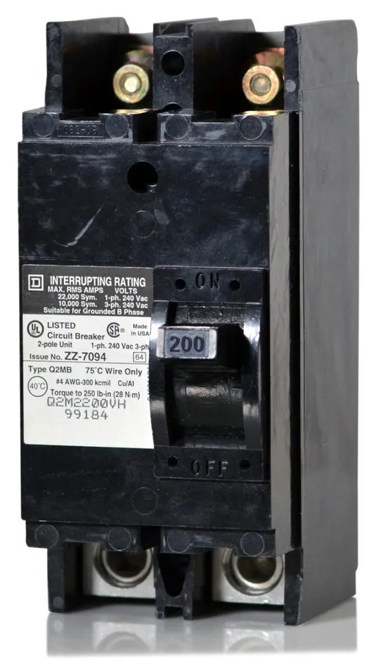 SQUARE D Q2M2200VH Bolt On Circuit Breaker Q2m 200 Amp 240vac 2p 22kaic@240v | AG8TRQ