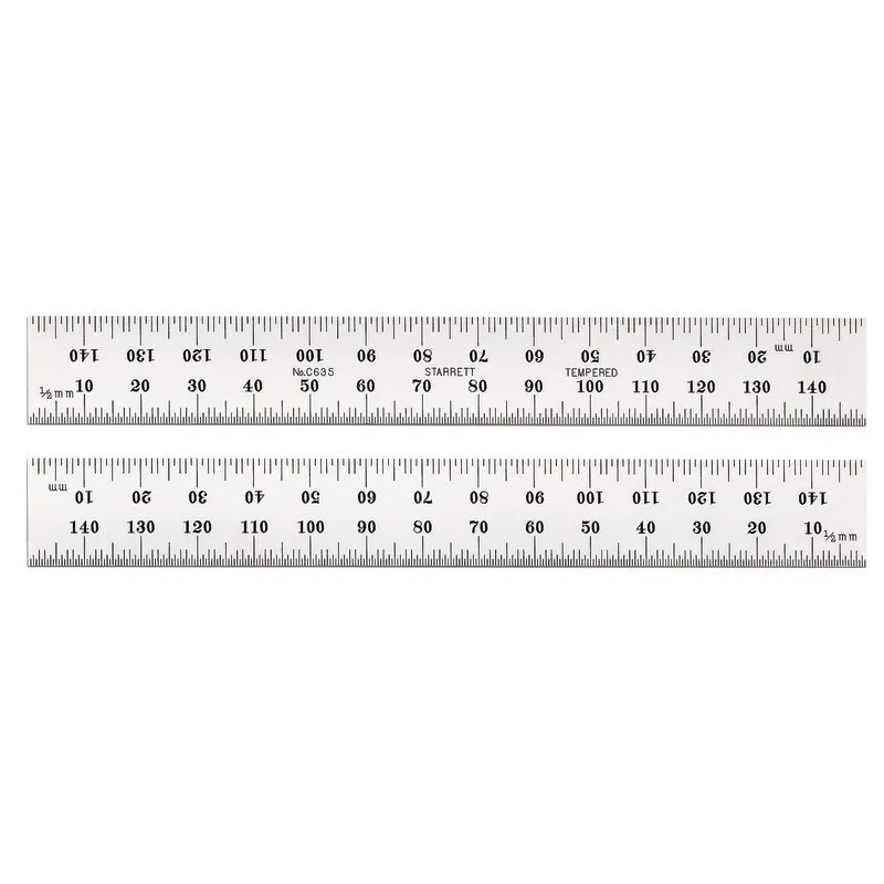 STARRETT C635-150 Steel Rule, Satin Chrome Finish, 150 mm Length, 19 mm Width | AC4HBX 2ZUV5 / 52630