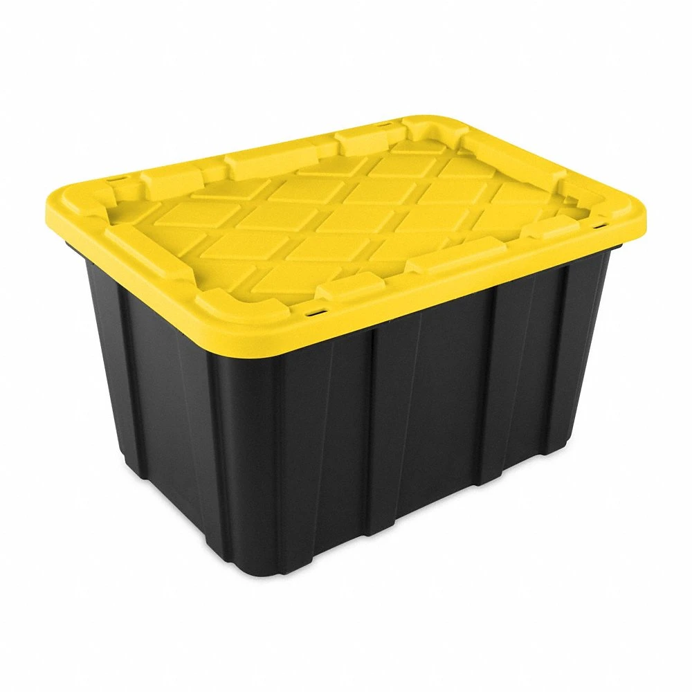 Storage Tote, 27 gal, 28 1/2 x 19 5/8 x 15 1/2 Inch, Black Body, Yellow Lid