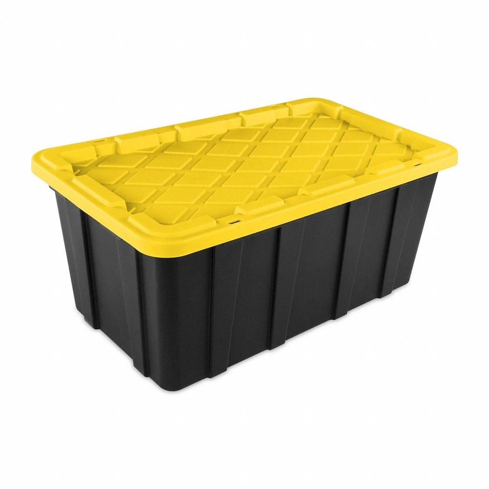 Storage Tote, 38 gal, 37 1/2 x 21 5/8 x 15 7/8 Inch, Black Body, Yellow Lid