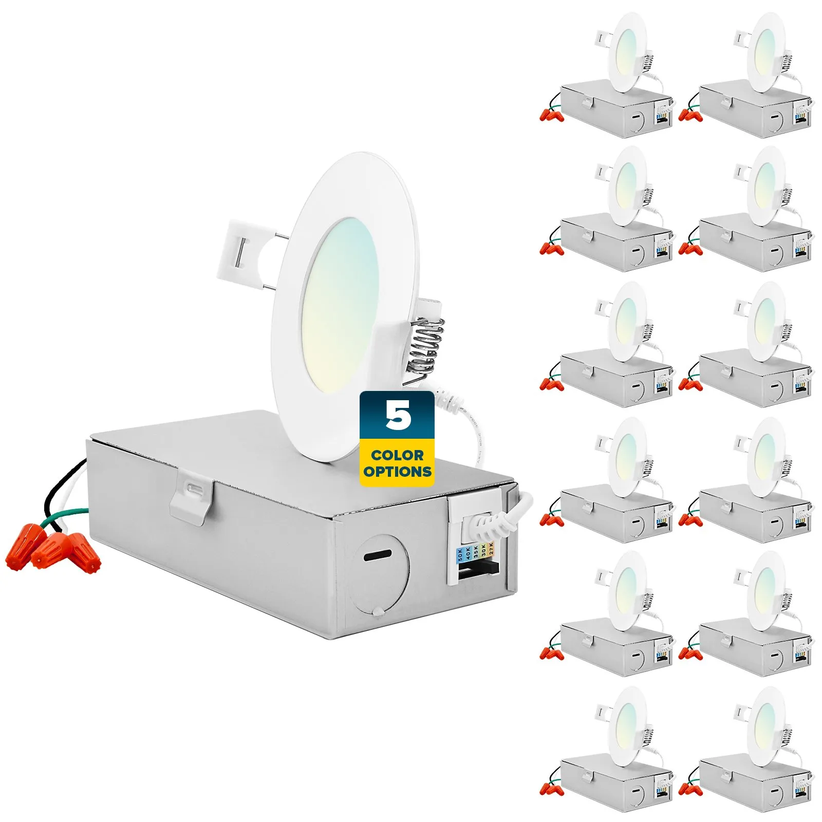 3 Inch Ultra Thin LED Recessed Downlights 5 CCT 2700K-5000K 8W 540LM Dimmable, 12PK