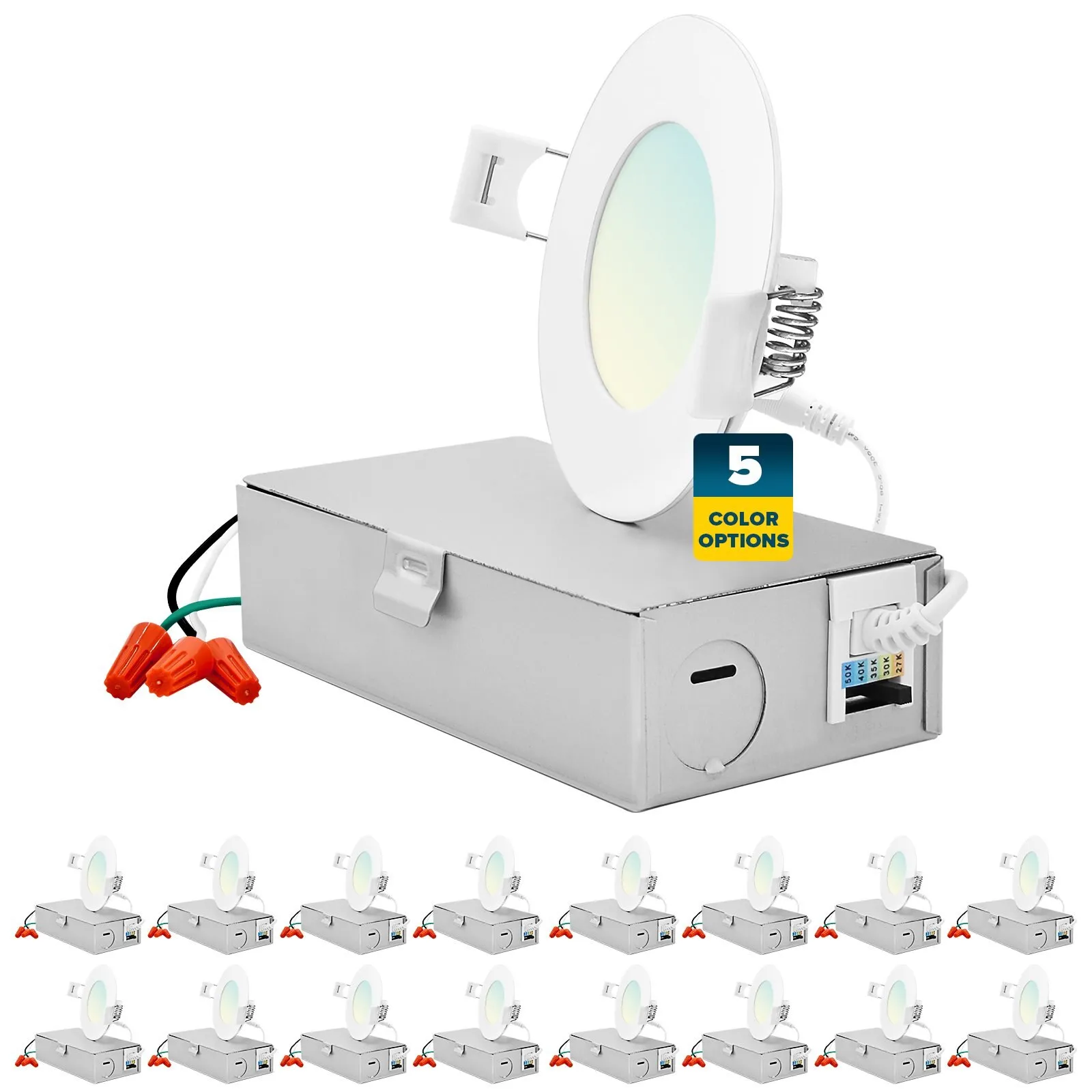 3 Inch Ultra Thin LED Recessed Downlights 5 CCT 2700K-5000K 8W 540LM Dimmable, 16PK