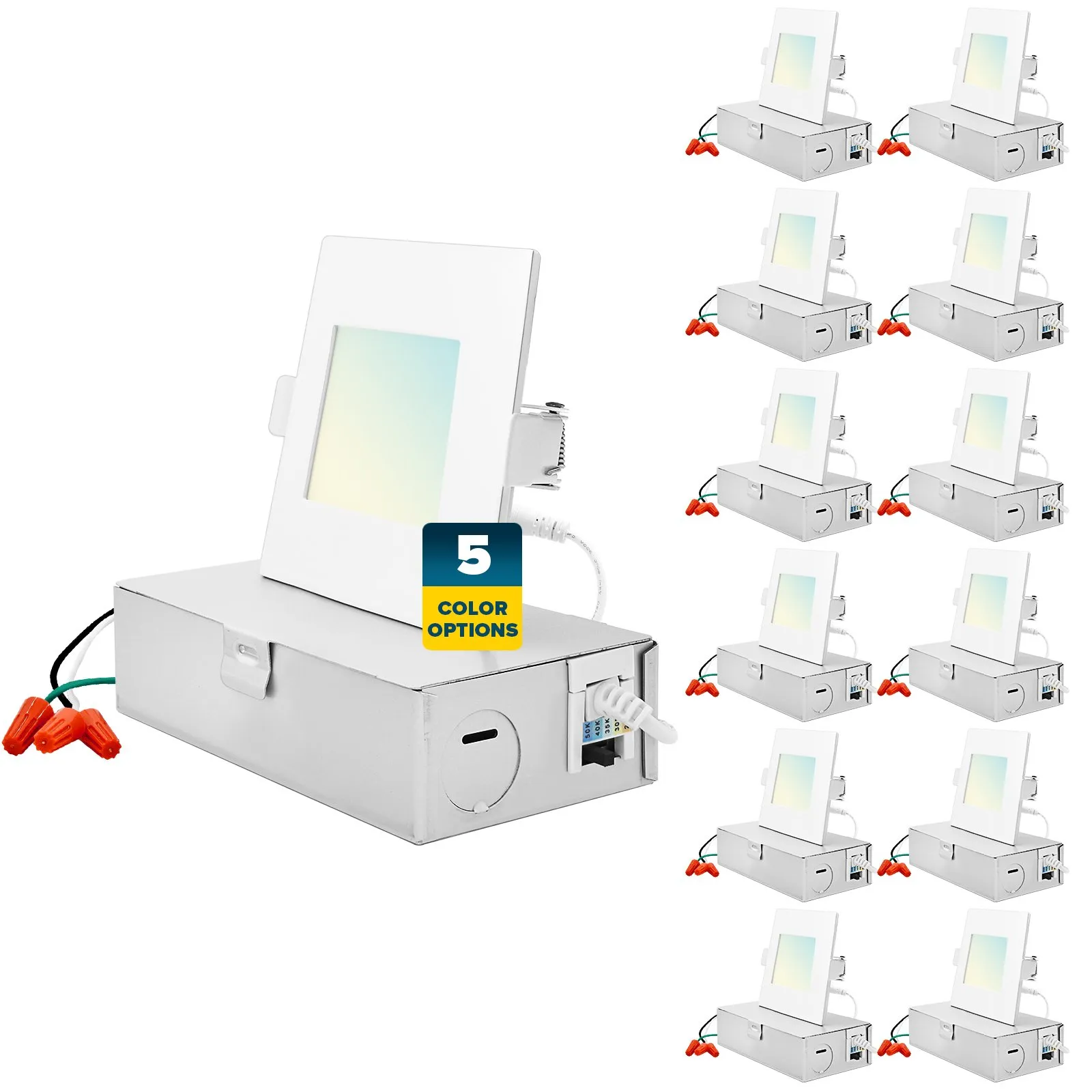 3 Inch Square Ultra Thin LED Recessed Downlights 5 CCT Dimmable, 12PK