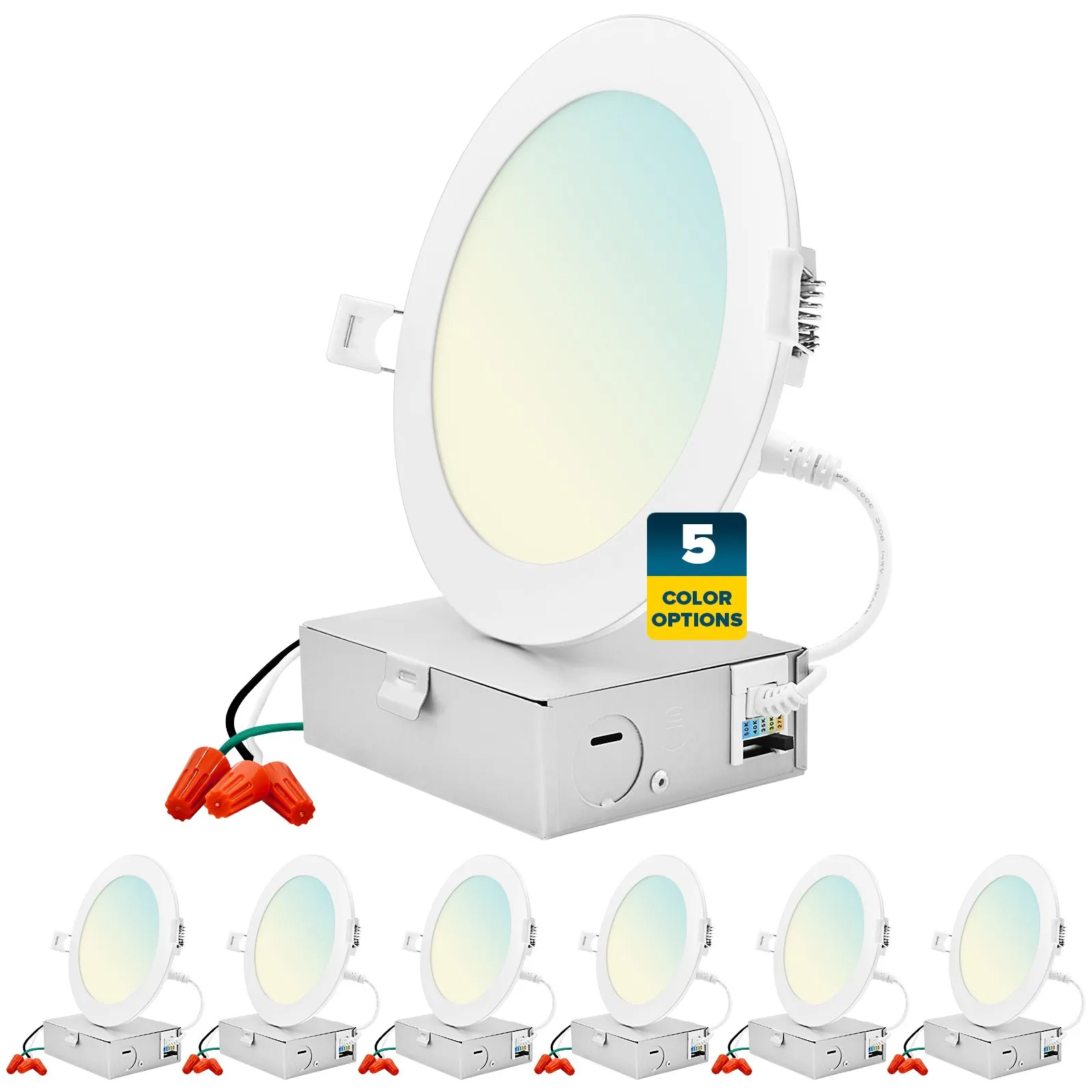 6 Inch Ultra Thin LED Recessed Downlights 5 CCT 2700K-5000K 12W 1000LM Dimmable, 6PK