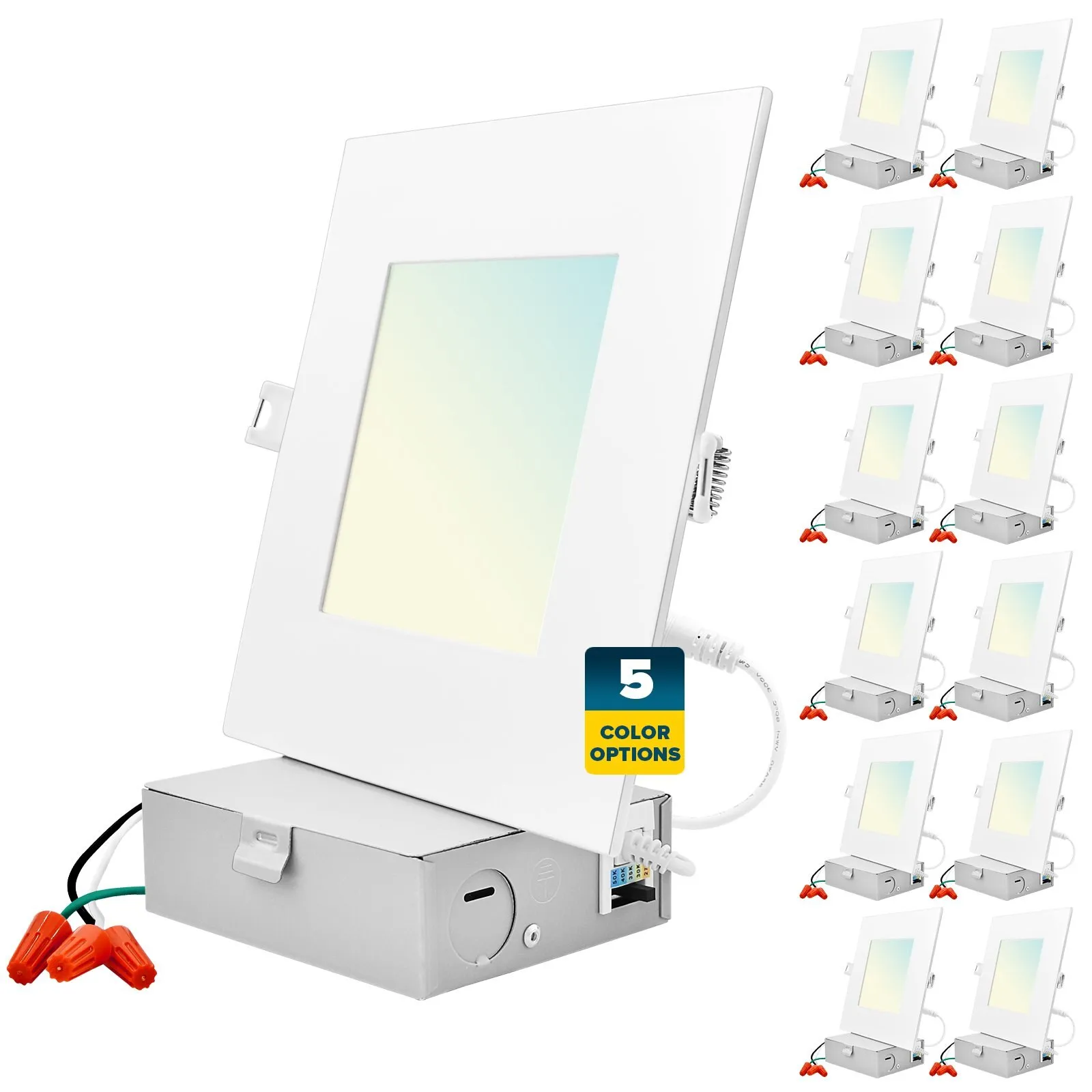 6 Inch Square Ultra Thin LED Recessed Downlights Dimmable, 12PK