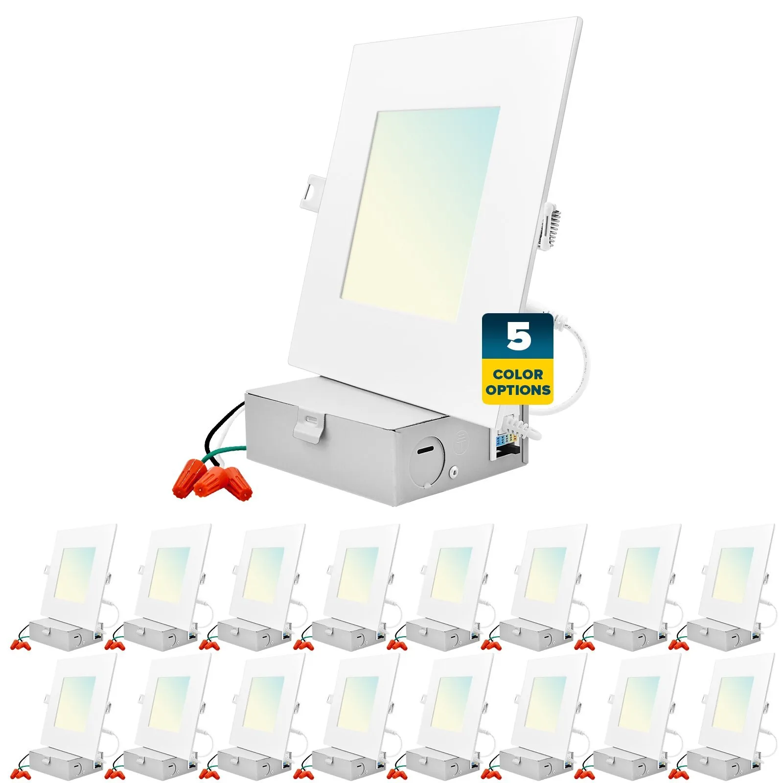 6 Inch Square Ultra Thin LED Recessed Downlights Dimmable, 16PK