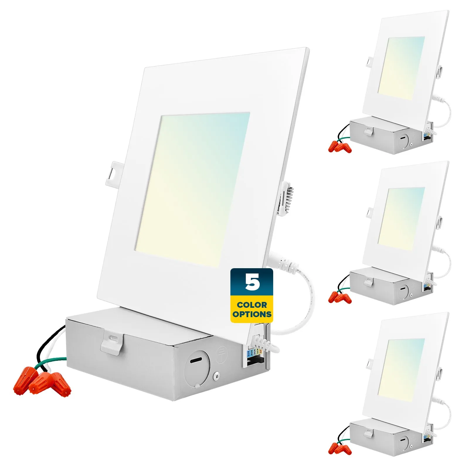 6 Inch Square Ultra Thin LED Recessed Downlights Dimmable, 4PK