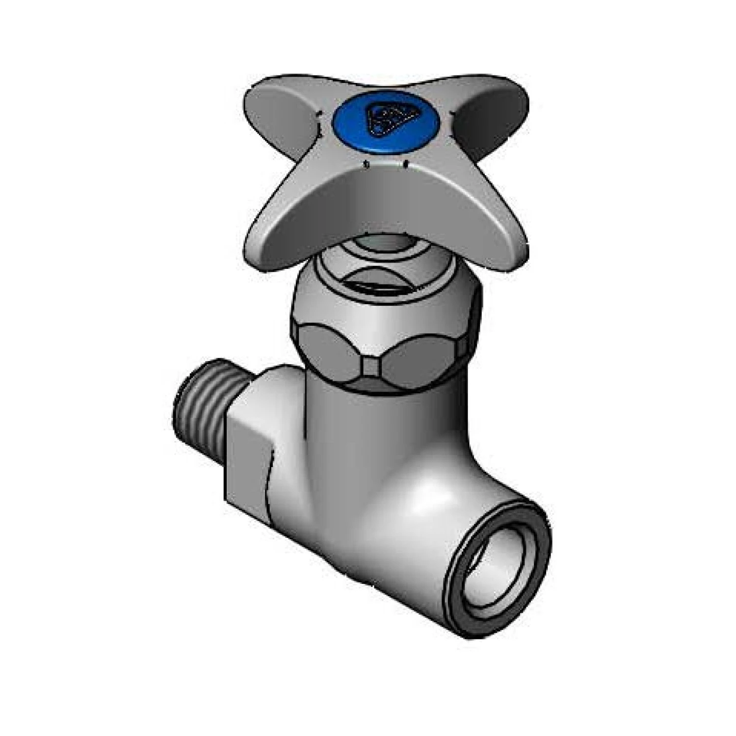 T&S 007010-40NS Straight Stop Assembly, Eterna Cartridge With Spring Check, 4-Arm Handle, Blue Index | CL6UMM