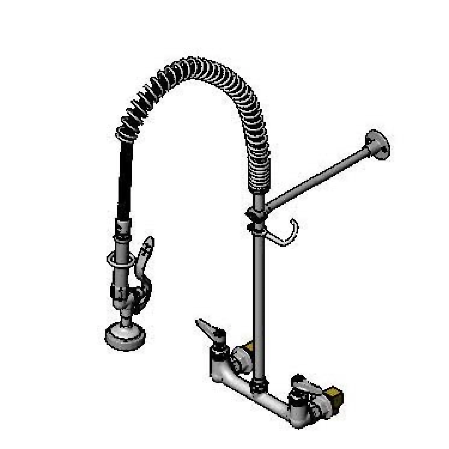 T&S B-0133-BR-B Pre-Rinse Faucet Unit, 8 Inch, Wall Mt., Supply Stops-Hoses-Elbows, 36 Inch Hose | AV3MKR