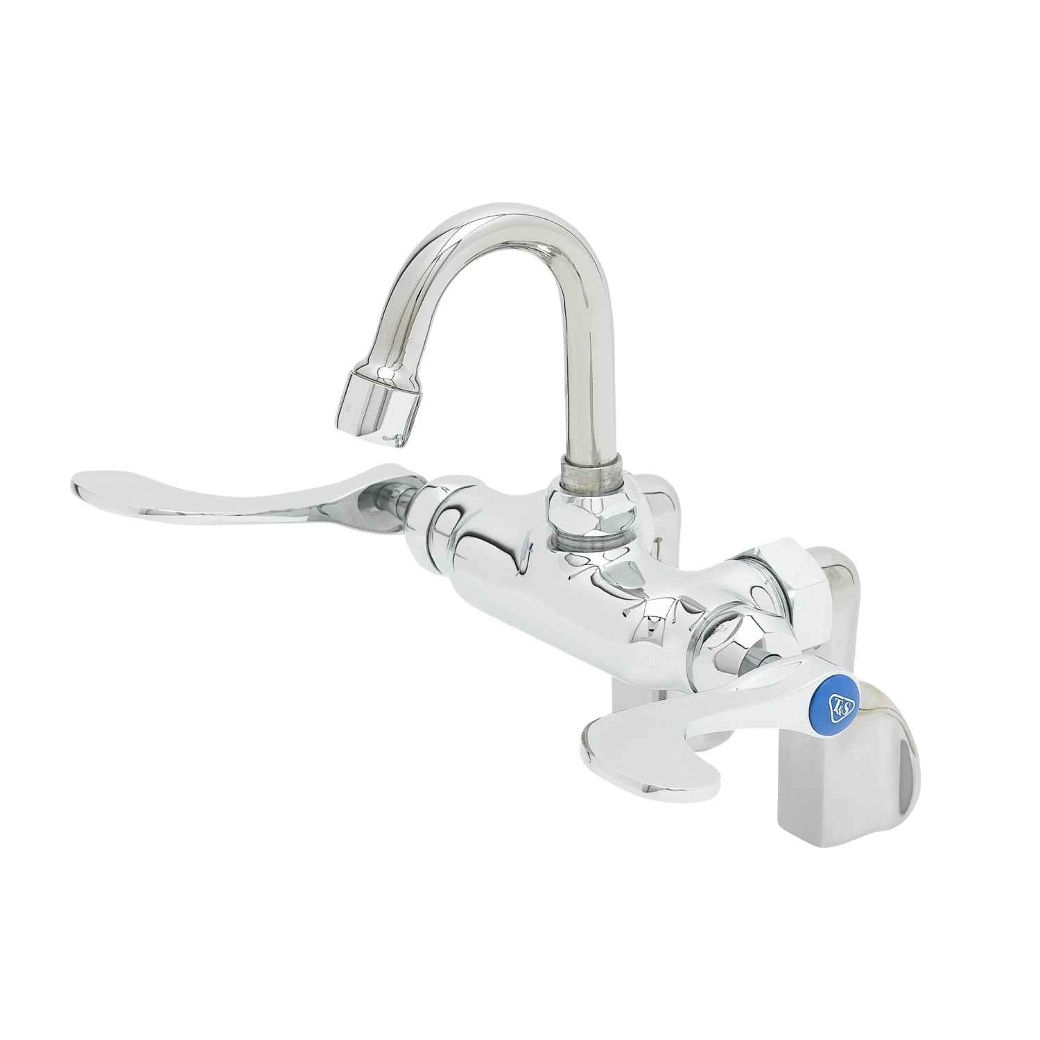 T&S B-0341-CCC Wall Mount Double Pantry Faucet, Adj Centers, 131X Swivel/Rigid Gooseneck, 4 Inch Handles | CL6UYC