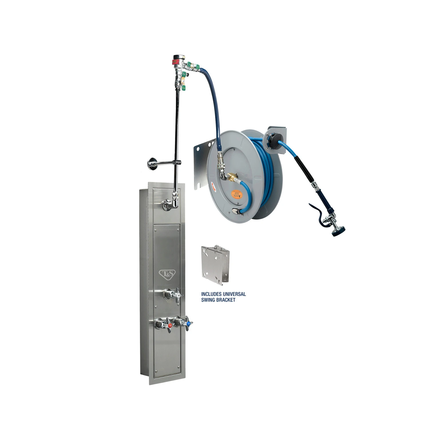 T&S B-7242-U01WS7BC Epoxy Coated Open Hose Reel, With Stainless Steel Recessed Cabinet, 50 ft. | CL6VCP