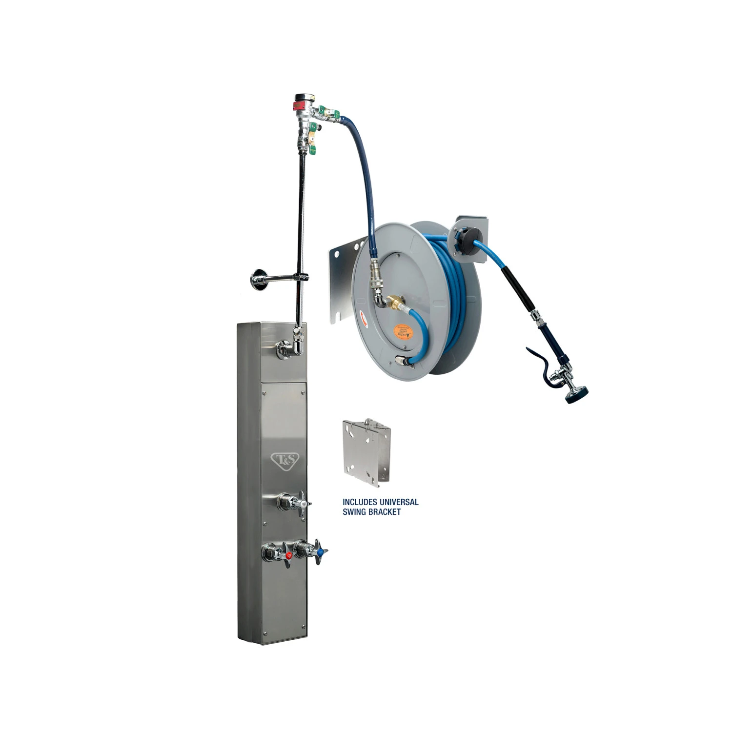 T&S B-7242-U01WS8BC Epoxy Coated Open Hose Reel, With Stainless Steel Surface Mount Cabinet, 50 ft. | CL6VCQ