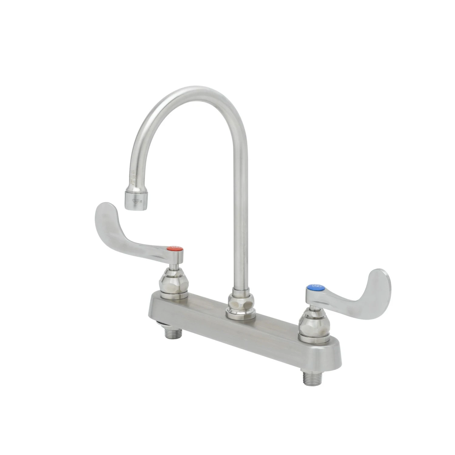 T&S S-1142-04 Deck Mount Workboard Faucet, 8 Inch, Stainless Steel, 4 Inch Wrist Action Handles | CL6VKL