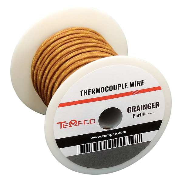 Thermocouple Wire, Type K, 24 AWG, Brown, 250 ft Wire Lg