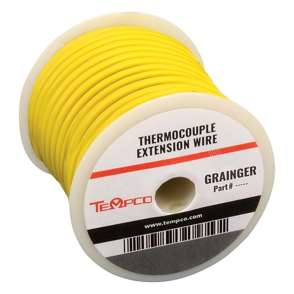 Thermocouple Wire, Type KX, 20 AWG, Yellow, 250 ft Wire Lg
