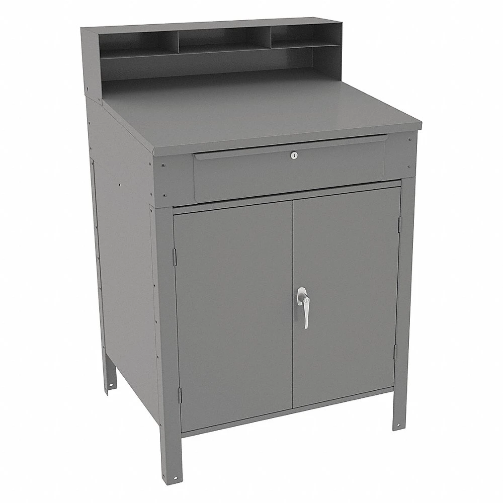 Shop Desk, Cabinet Desk, 34 1/2 x 29 x 53 Inch, 1 Drawers, 1 Shelves, 2 Doors, Gray