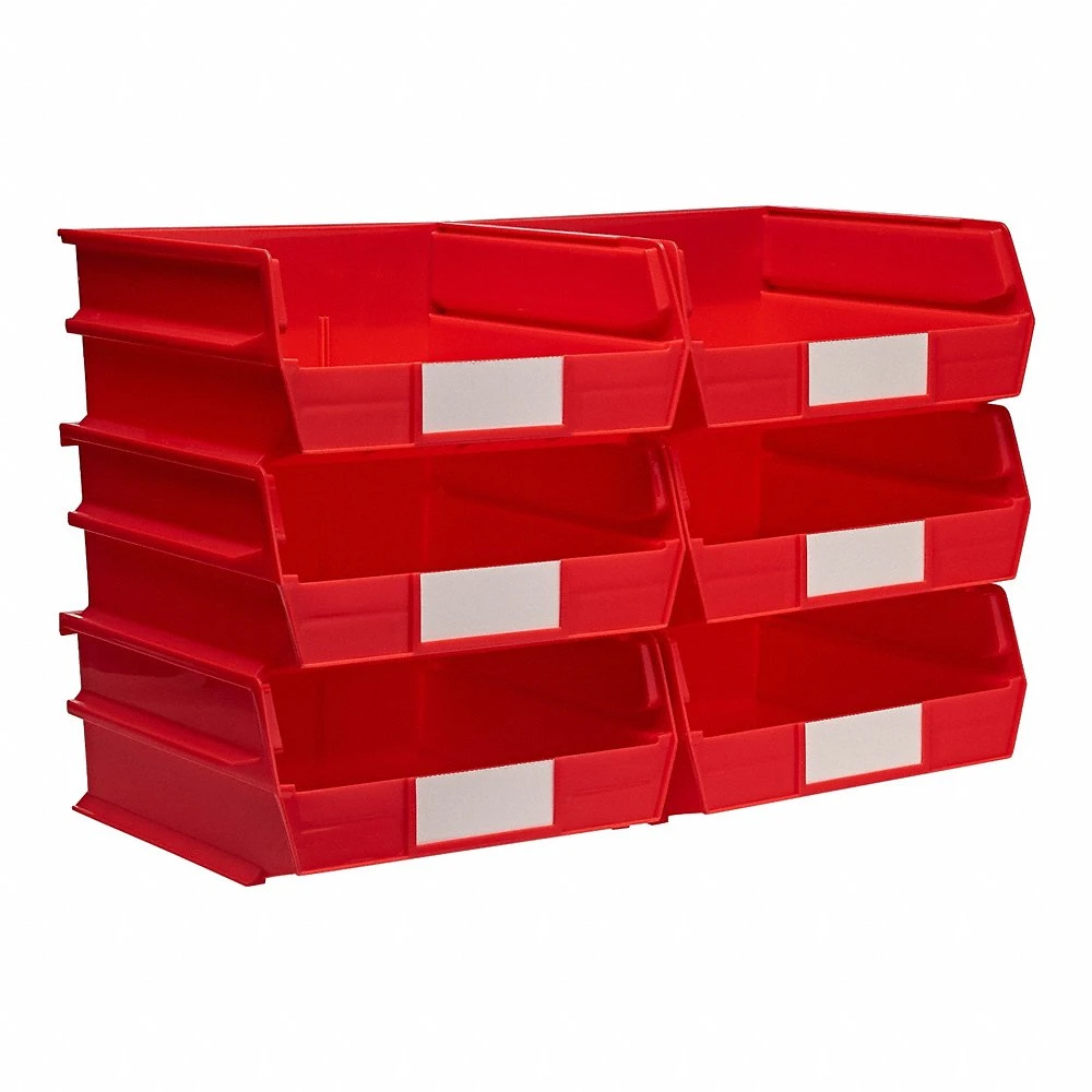 Storage Bin, 11 Inch x 10 7/8 Inch x 5 Inch, Red, Label Holder Included, Nesting Capable