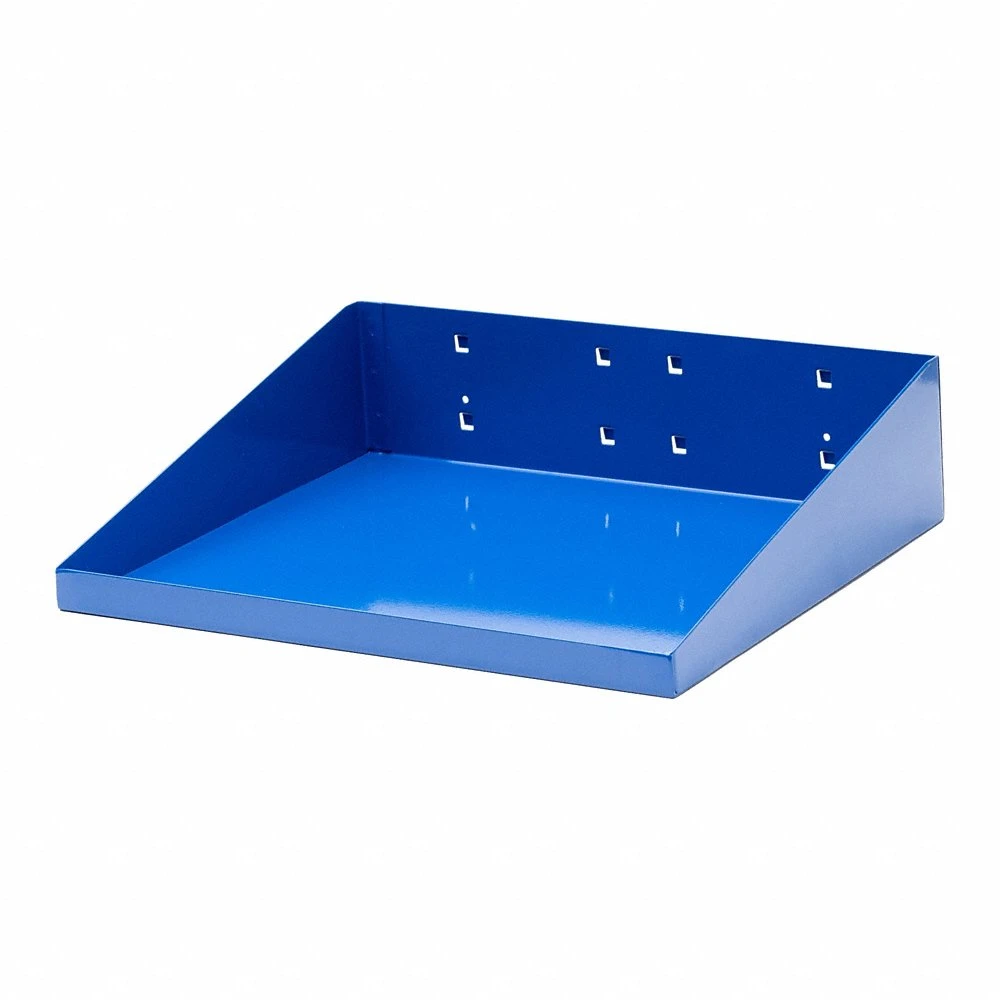 Pegboard Shelf, For Square Pegboard Hole Shape, 12 Inch x 10 Inch x 3 Inch, Steel, Blue