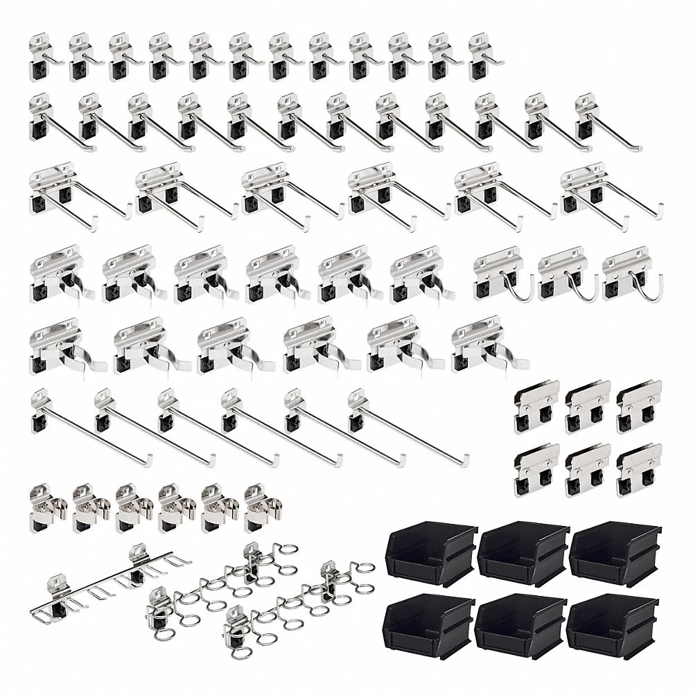 Pegboard Kit, 66 Hooks, Locking Clip, Surface, Stainless Steel