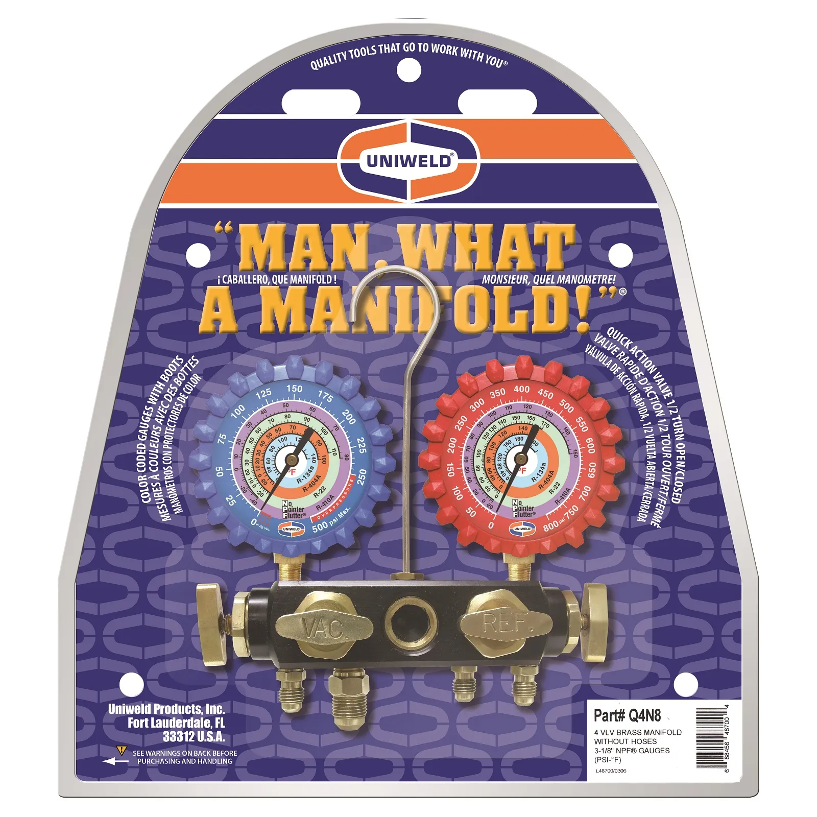 4 Valve Brass Manifold, 3-1/8 Inch Gauge Size, No Hose