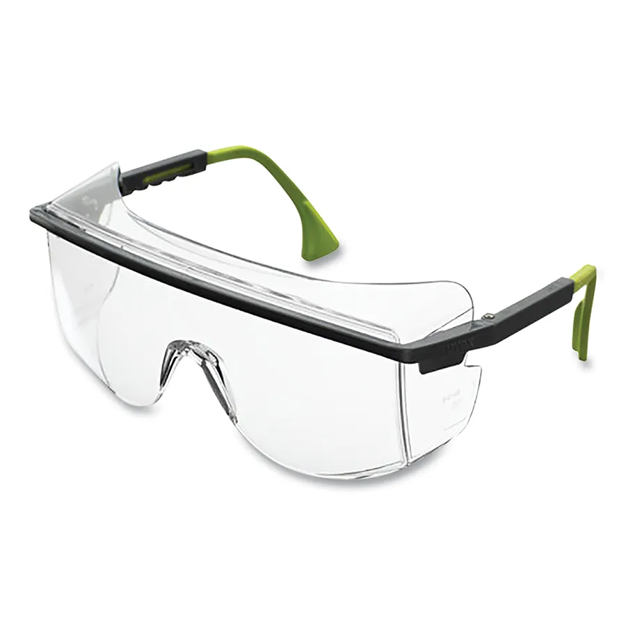 Safety Glasses, Clear Polycarbonate Lens, Green, Nylon Frame