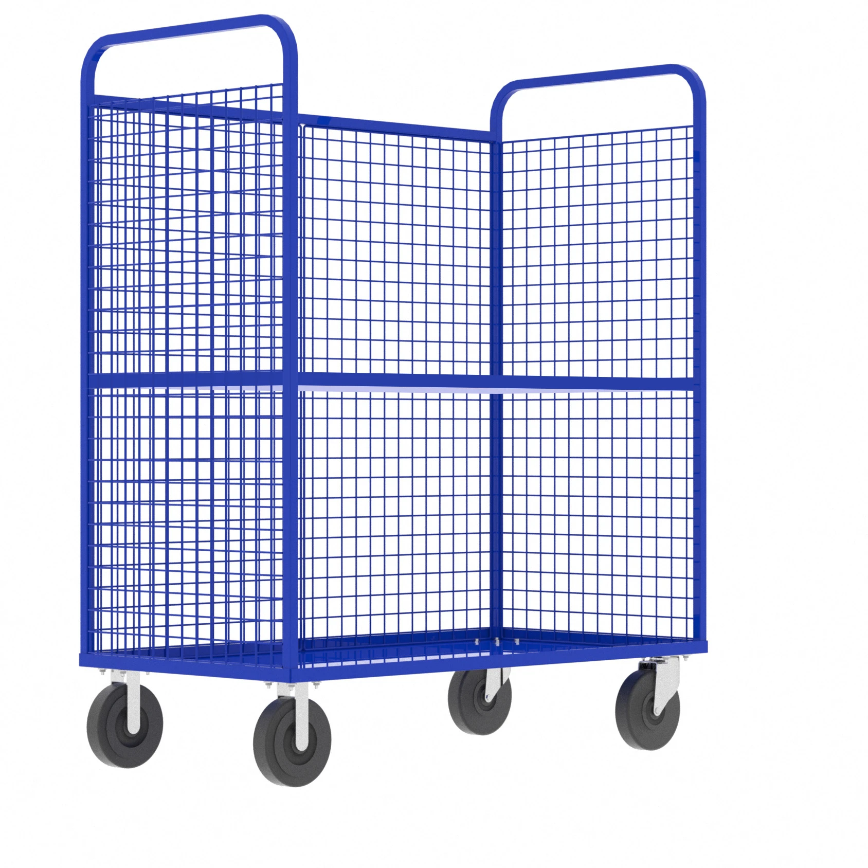 VALLEY CRAFT F89726VCBL Cage Cart, 3 Sided, With Shelf, 12 gauge Steel, 57 x 30 x 68 Inch Size, Blue | CJ6THP