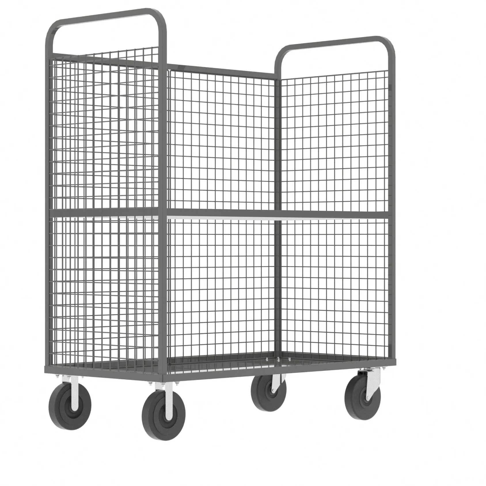 VALLEY CRAFT F89726VCGY Cage Cart, 3 Sided, With Shelf, 12 gauge Steel, 57 x 30 x 68 Inch Size, Gray | CJ6THN