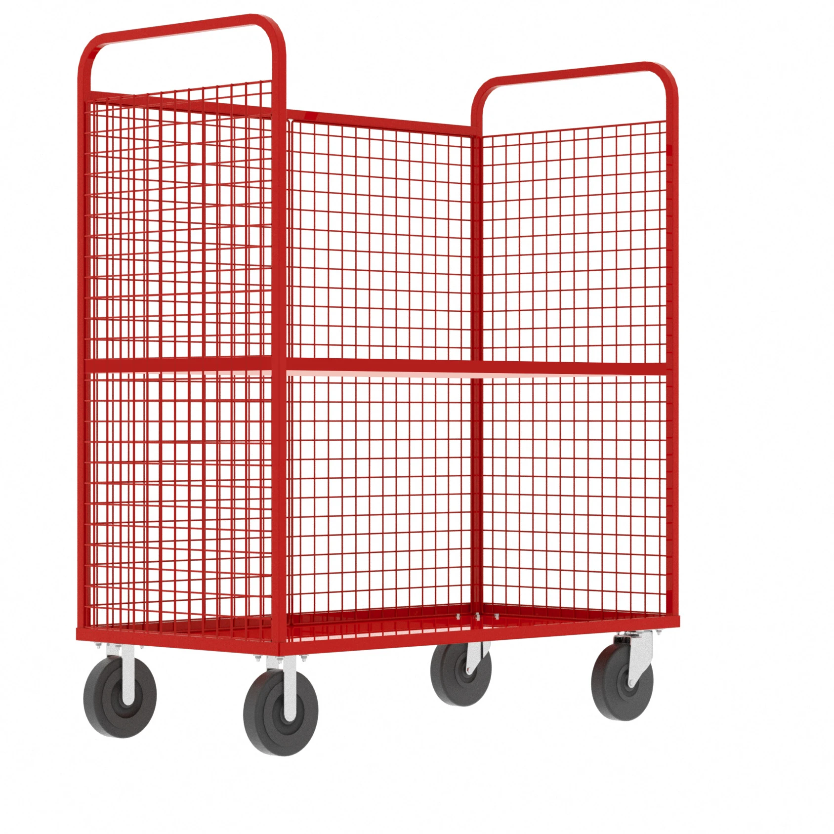 VALLEY CRAFT F89726VCRD Cage Cart, 3 Sided, With Shelf, 12 gauge Steel, 57 x 30 x 68 Inch Size, Red | CJ6THQ