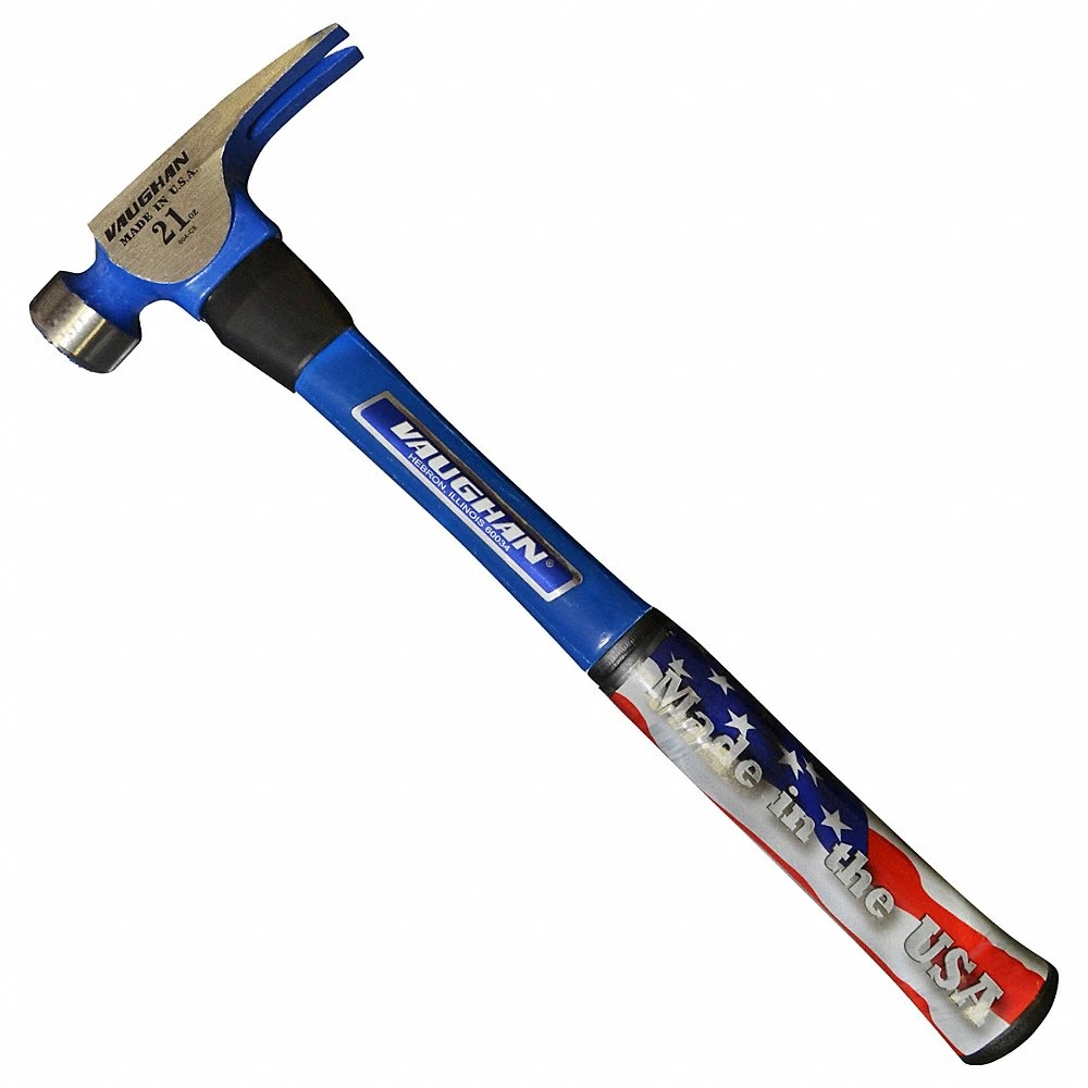 Claw Hammer, Steel, Textured Grip, Fiberglass Handle, 21 oz Head Wt, 16 Inch Lg, Milled