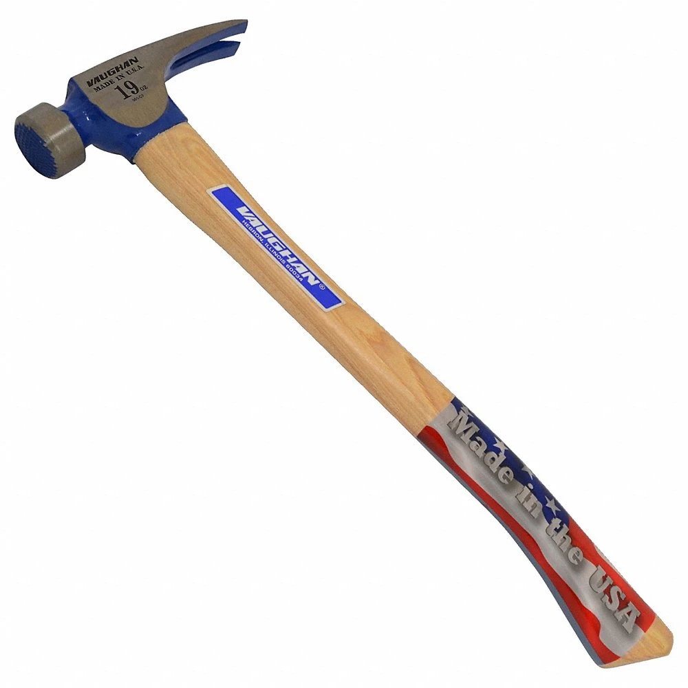 Claw Hammer, Steel, Plain Grip, Wood Handle, 19 oz Head Wt, 17 Inch Lg, 1 1/4 Inch Dia