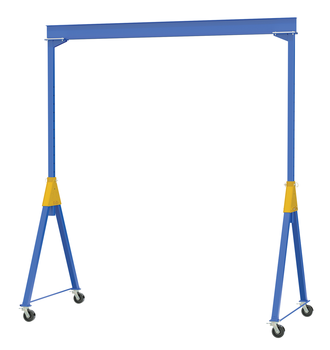 Steel Knock-Down Adj Ht Gantry Crane with Total Locking Phenolic Caster, 15 x 16 ft, 6000 lb Capacity, Blue