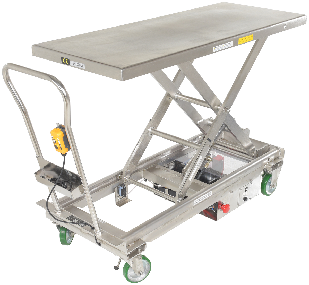 Stainless Steel12V DC Long Deck Cart 1000 lb Capacity, Silver