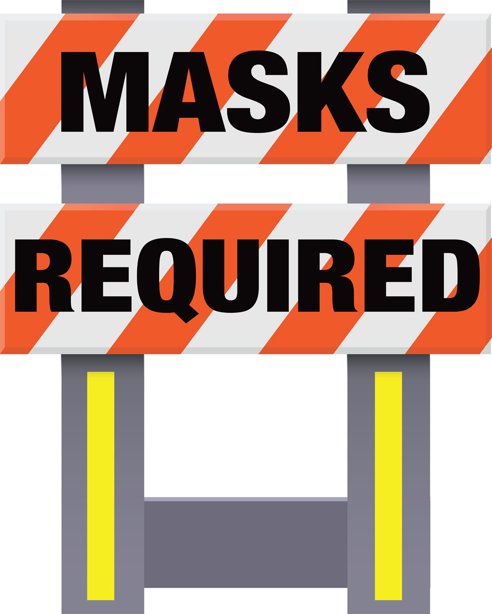 Corrugated Plastic Folding Safety Barricade, Masks Required, 29.5 x 16 x 36.75 Inch, Orange