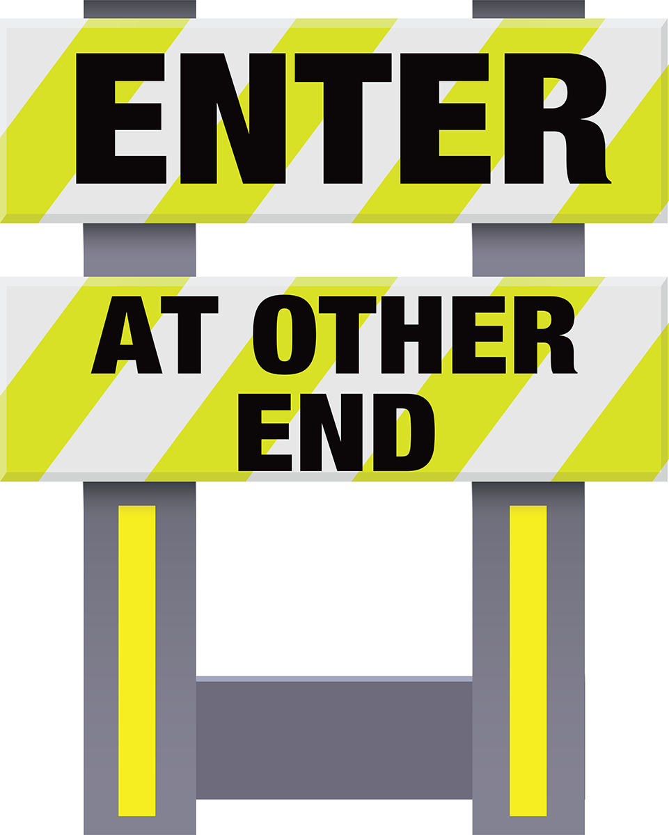 Corrugated Plastic Folding Safety Barricade, Enter At Other End, 29.5 x 16 x 36.75 Inch, Vibrant Yellow