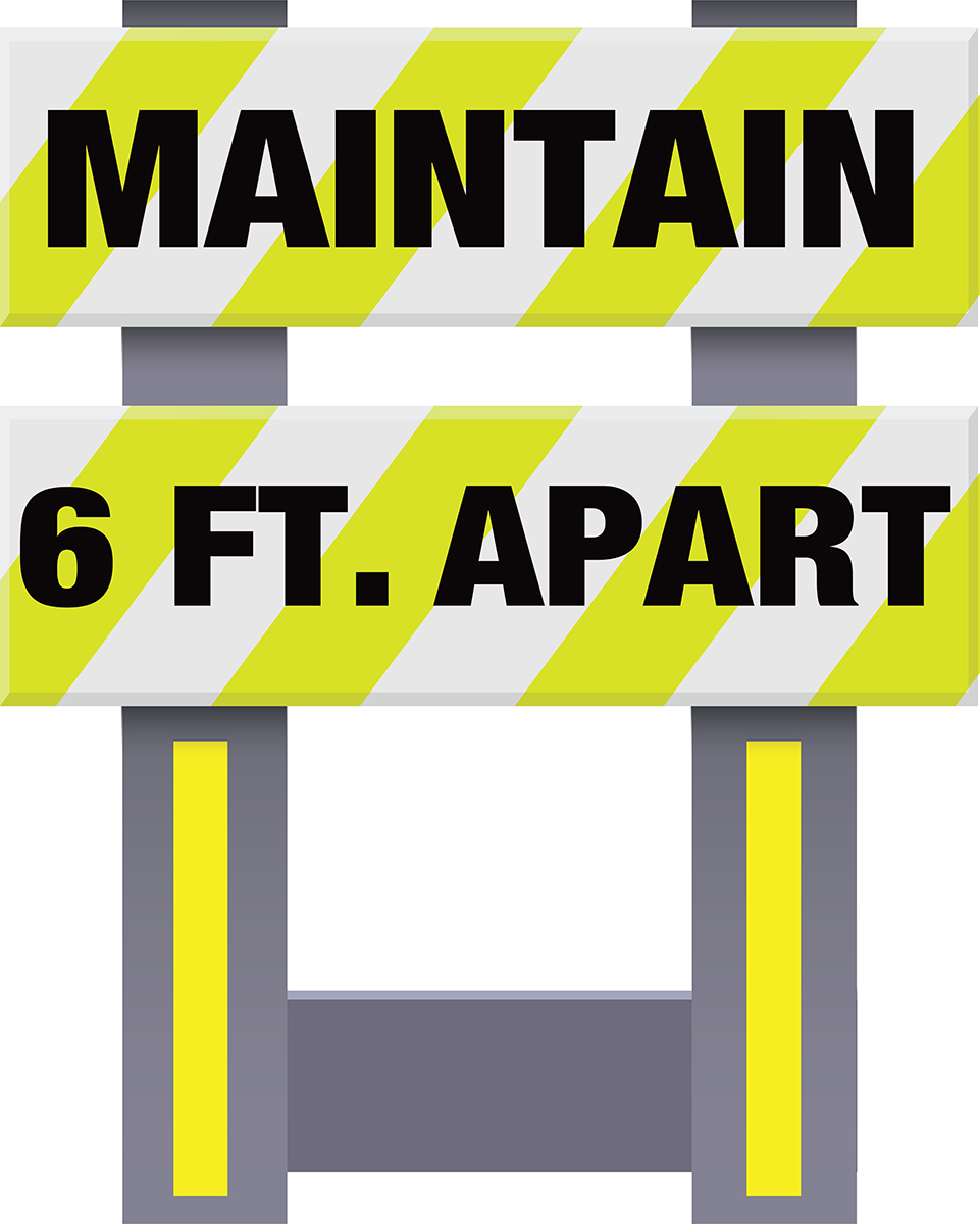 Corrugated Plastic Folding Safety Barricade, Maintain 6 ft Apart, 29.5 x 16 x 36.75 Inch, Vibrant Yellow