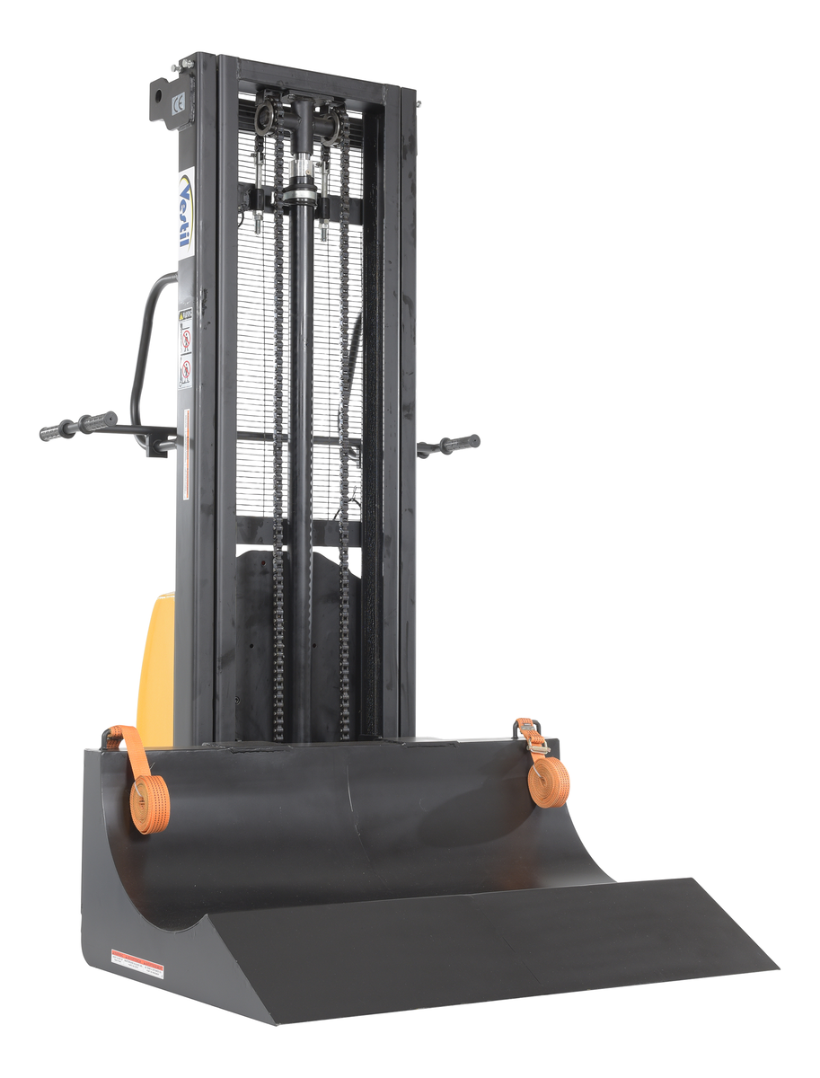 Steel 12 Volt DC Roll Lifter Transporter 15-3/4 Inch Roll Diameter 600 lb Capacity, Black/Yellow