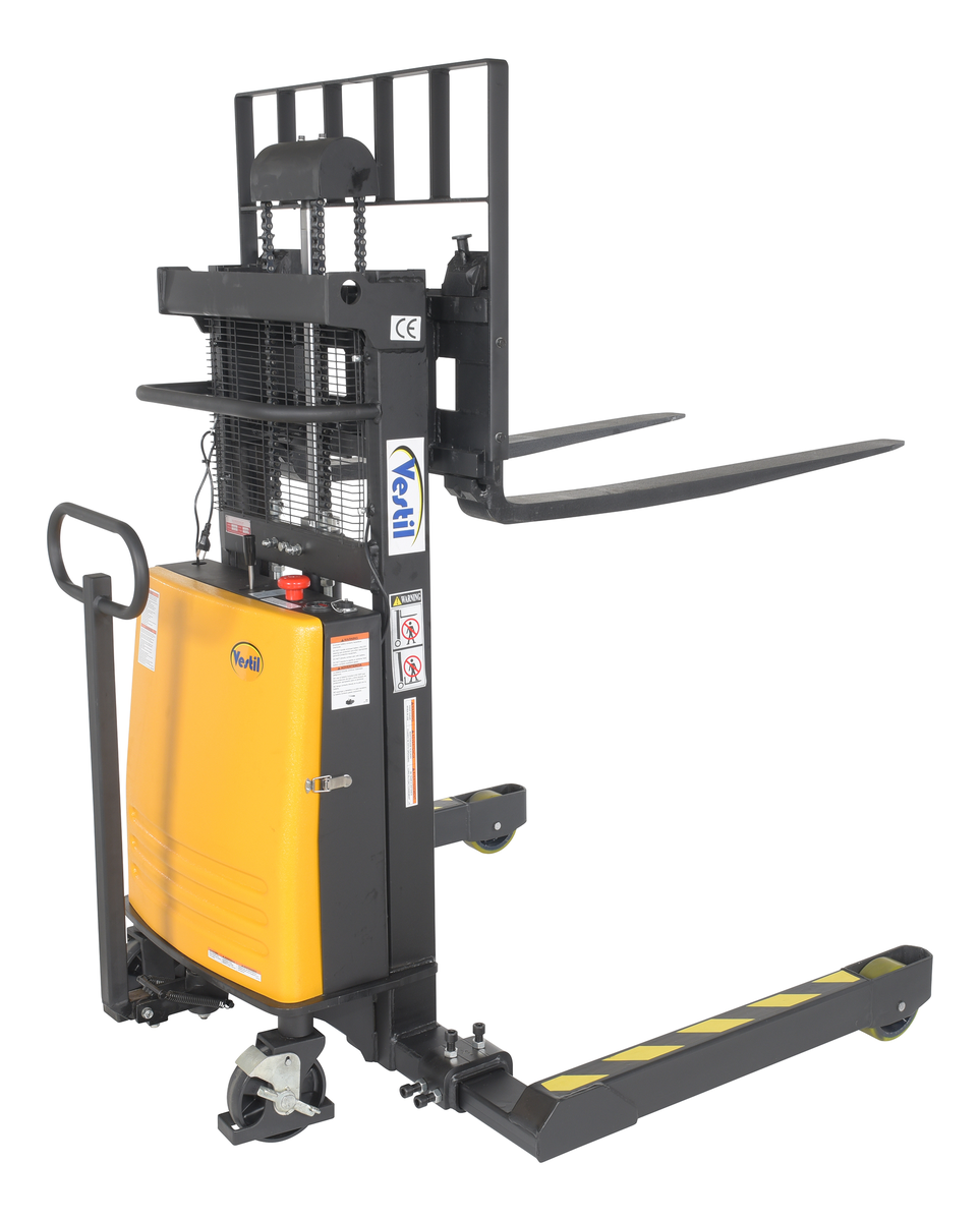 Steel Adjustable Stacker with Power Lift, 36 Inch Raised Height, 3000 lb Capacity, Black