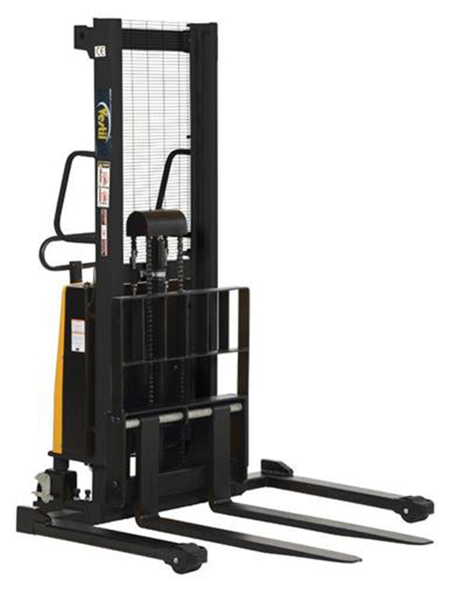 Steel Adjustable Stacker with Power Lift, 63 Inch Raised Height, 3000 lb Capacity, Black