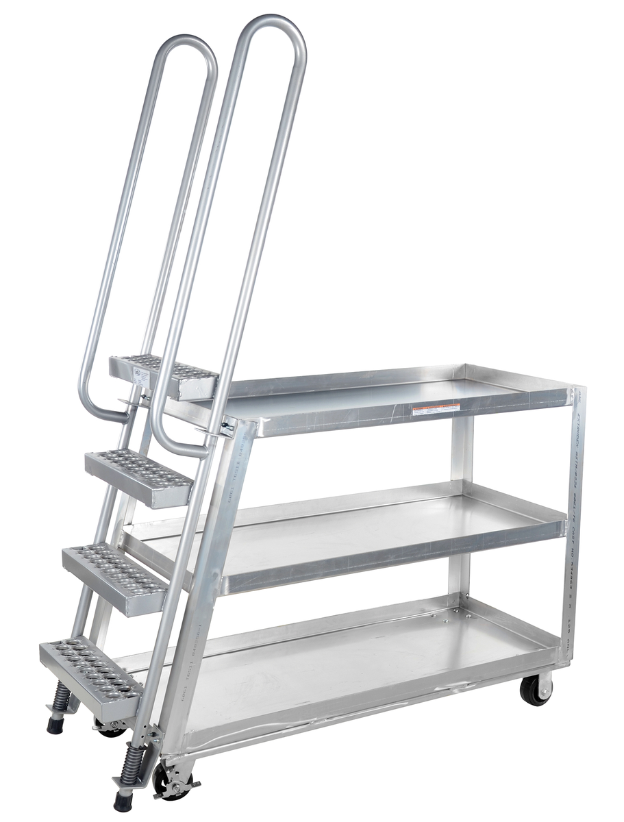 Stock Picker Truck with Steel Ladder & Rubber On Steel Caster, 56 x 21-7/8 x 75-5/16 Inch, 500 lb Cap