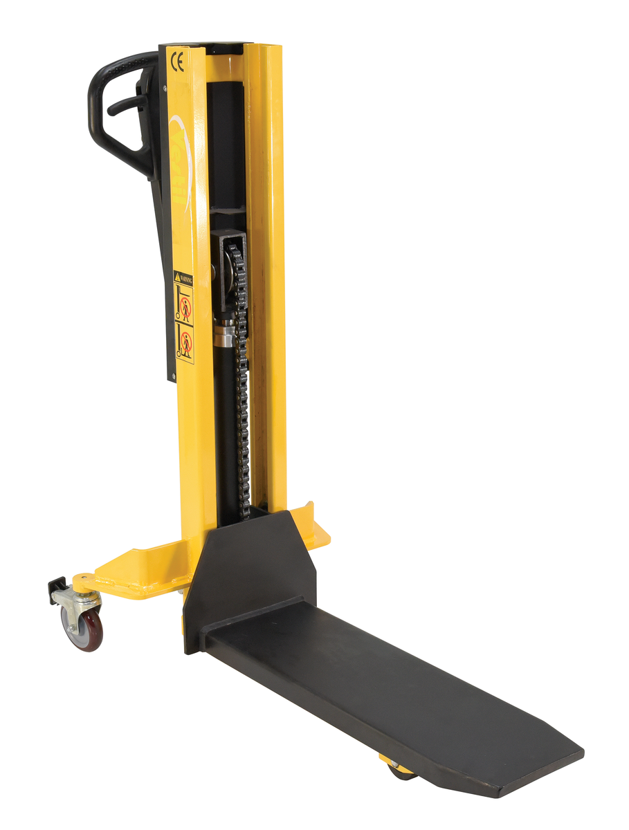 Steel Single Fork Skid Positioner Lifter 600 lb Capacity, Yellow/Black