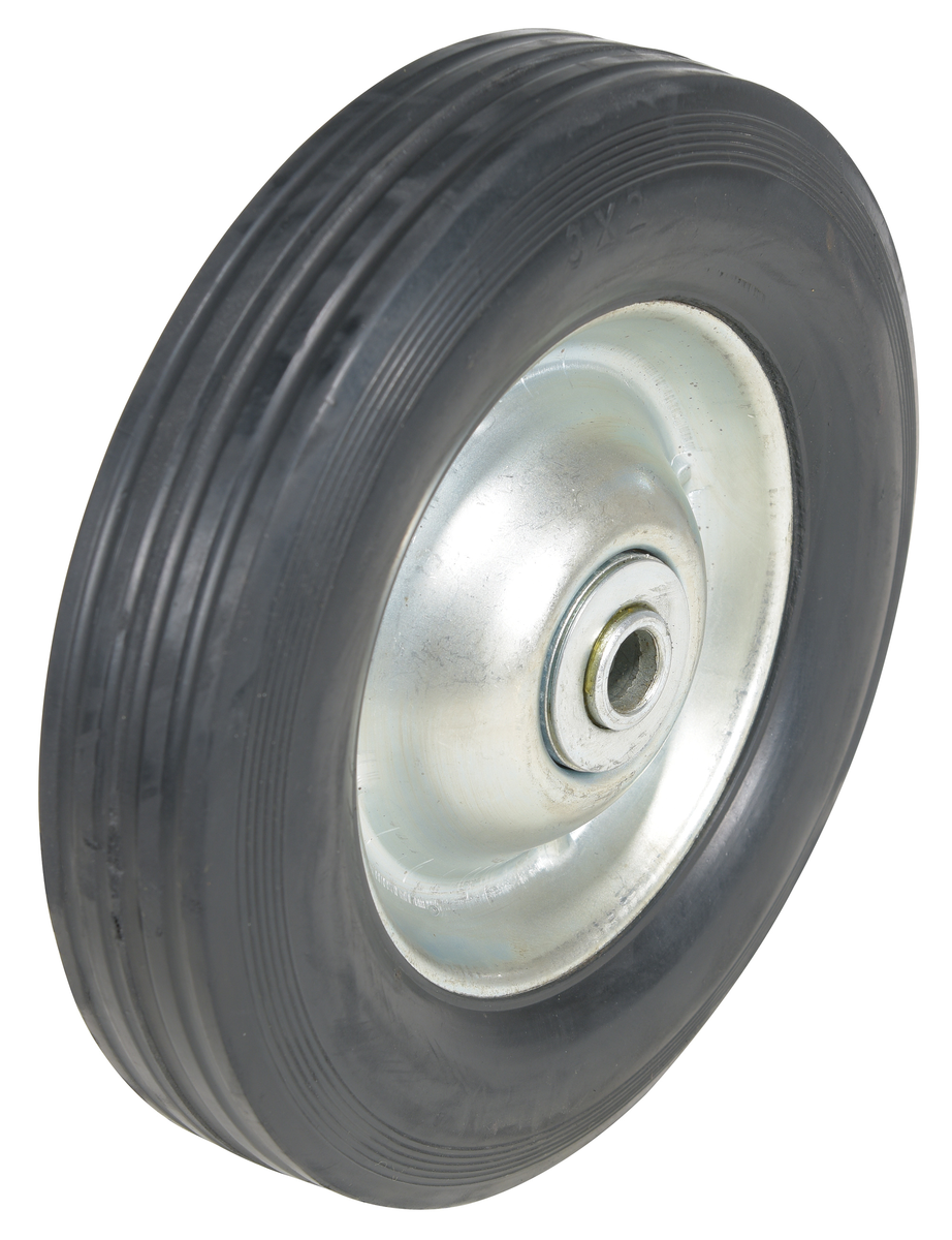 Hard Rubber Wheel, 8 Inch Diameter x 2 Inch Width, 1/2 Inch Bearing, Black/Silver