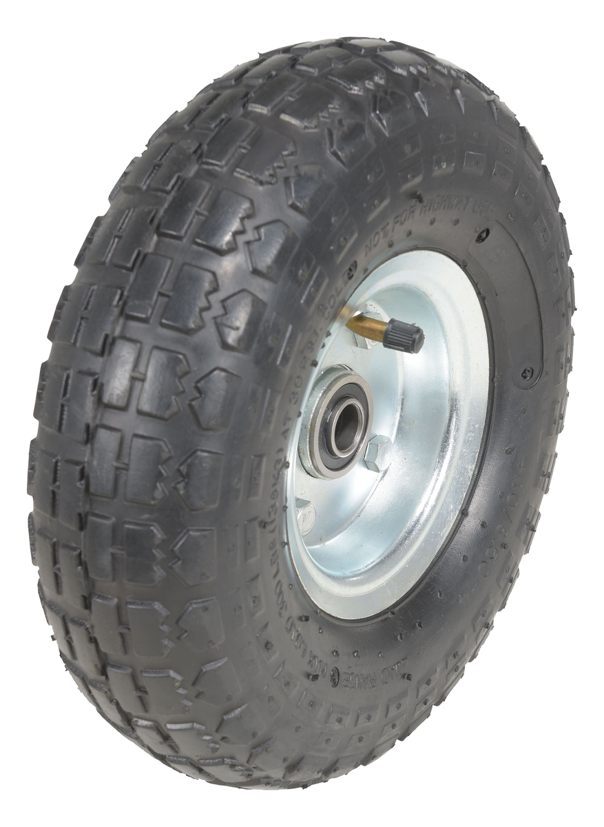 Pneumatic Wheel 10 Inch Diameter x 3-1/2 Inch Width 5/8 Inch Bearing Black/Silver